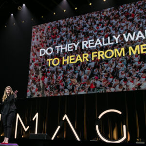 Kirryn keynote speaker on stage with words - do they really want to hear from me?
