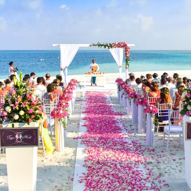 a wedding ceremony set on the beach