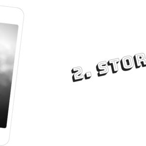 White background with phone and picture of a girl with the words Story and instagram logo